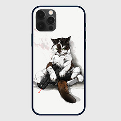 Чехол для iPhone 12 Pro Котик с пистолетом на стене мем, цвет: 3D-черный