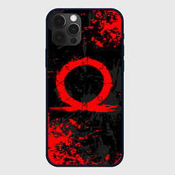 Чехол для iPhone 12 Pro GOD OF WAR LOGO RED, БРЫЗГИ КРАСОК, цвет: 3D-черный