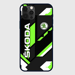 Чехол для iPhone 12 Pro ШКОДА ГЕОМЕТРИЯ ЛИНИИ SKODA GEOMETRY SPORT, цвет: 3D-черный