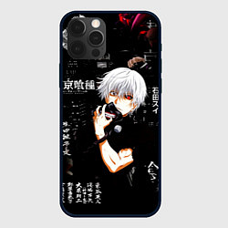 Чехол iPhone 12 Pro Токийский Гуль на фоне Иероглифов Tokyo Ghoul