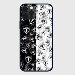 Чехол для iPhone 12 Pro TESLA BLACK AND WHITE LOGO PATTERN, цвет: 3D-черный