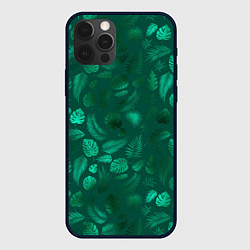 Чехол для iPhone 12 Pro Яркие зеленые листья, цвет: 3D-черный