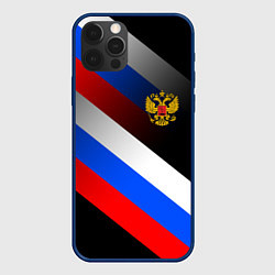 Чехол для iPhone 12 Pro ФЛАГ РОССИИ ЛИНИИ, цвет: 3D-тёмно-синий