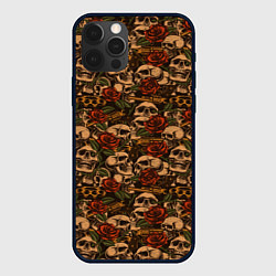 Чехол для iPhone 12 Pro Черепа с оружием и розами, цвет: 3D-черный
