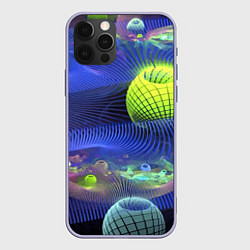 Чехол для iPhone 12 Pro Геометрический фрактальный неоновый паттерн Geomet, цвет: 3D-светло-сиреневый