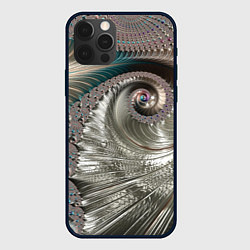 Чехол для iPhone 12 Pro Fractal pattern Spiral Серебристый фрактал спираль, цвет: 3D-черный
