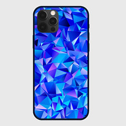 Чехол для iPhone 12 Pro СИНЕ-ГОЛУБЫЕ полигональные кристаллы, цвет: 3D-черный