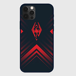 Чехол для iPhone 12 Pro Красный Символ Skyrim на темном фоне со стрелками, цвет: 3D-черный