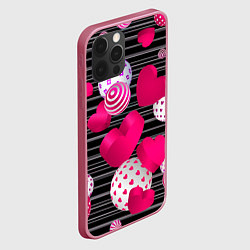 Чехол для iPhone 12 Pro ОПТИЧЕСКАЯ ИЛЛЮЗИЯ ШАРОВ И СЕРДЕЦ, цвет: 3D-малиновый — фото 2