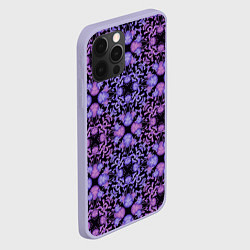 Чехол для iPhone 12 Pro Розово-фиолетовый цветочный орнамент на черном, цвет: 3D-светло-сиреневый — фото 2