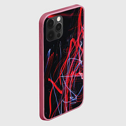 Чехол для iPhone 12 Pro Неоновые лучи в абстракции - Красный и синий, цвет: 3D-малиновый — фото 2