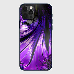 Чехол для iPhone 12 Pro Неоновый фрактал черный с фиолетовым Абстракция, цвет: 3D-черный