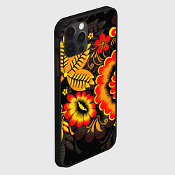 Чехол для iPhone 12 Pro Хохломская Роспись Цветы На Тёмном Фоне, цвет: 3D-черный — фото 2