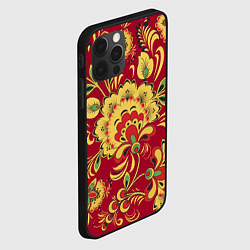 Чехол для iPhone 12 Pro Хохломская Роспись Цветы На красном Фоне, цвет: 3D-черный — фото 2