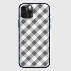 Чехол iPhone 12 Pro Бело-серый клетчатый узор tartan