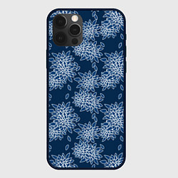 Чехол iPhone 12 Pro Темно-синий цветочный узор pattern