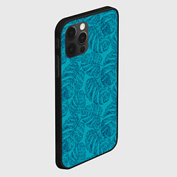 Чехол для iPhone 12 Pro Синие листья монстеры на голубом, цвет: 3D-черный — фото 2
