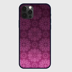 Чехол для iPhone 12 Pro Ажурный орнамент на бордовом градиентном фоне, цвет: 3D-черный