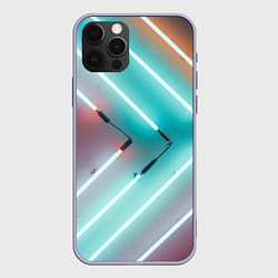 Чехол для iPhone 12 Pro Неоновые технологичные фонари - Светло-зелёный, цвет: 3D-светло-сиреневый
