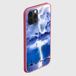 Чехол для iPhone 12 Pro Разряд молнии над океаном, цвет: 3D-малиновый — фото 2