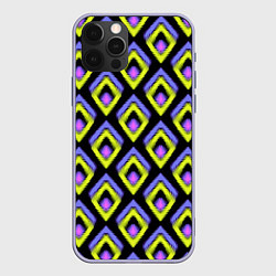 Чехол iPhone 12 Pro Yellow-pink rhombuses on black