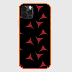 Чехол iPhone 12 Pro Red Stars - Красные треугольные объекты в чёрном п