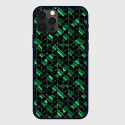 Чехол для iPhone 12 Pro Геометрический узор, зеленые фигуры на черном, цвет: 3D-черный