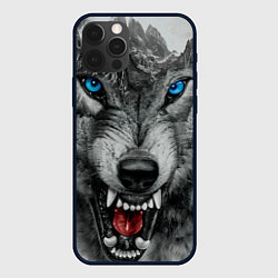 Чехол для iPhone 12 Pro Агрессивный волк с синими глазами, цвет: 3D-черный