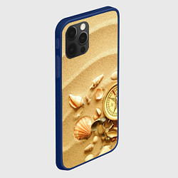 Чехол для iPhone 12 Pro Композиция из ракушек и компаса на песке, цвет: 3D-тёмно-синий — фото 2