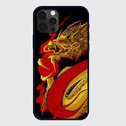 Чехол для iPhone 12 Pro Японский Золотой Дракон, цвет: 3D-черный