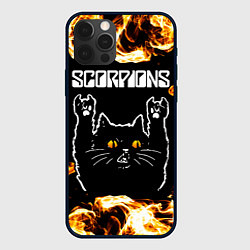 Чехол для iPhone 12 Pro Scorpions рок кот и огонь, цвет: 3D-черный