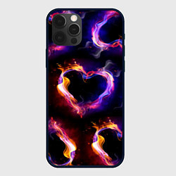 Чехол для iPhone 12 Pro Пламенное сердце - паттерн, цвет: 3D-черный