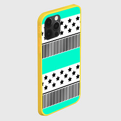 Чехол для iPhone 12 Pro Комбинированный полосатый черно-голубой узор, цвет: 3D-желтый — фото 2