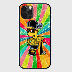 Чехол iPhone 12 Pro Барт Симпсон весь в татухах со скейтбордом