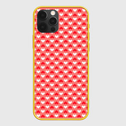 Чехол для iPhone 12 Pro Белые и красные сердечки - абстракция, цвет: 3D-желтый