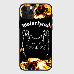 Чехол для iPhone 12 Pro Motorhead рок кот и огонь, цвет: 3D-черный