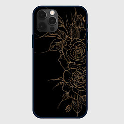 Чехол для iPhone 12 Pro Элегантные розы на черном фоне, цвет: 3D-черный
