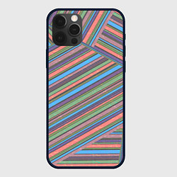 Чехол для iPhone 12 Pro Яркие, хаотично расположенные полосы, цвет: 3D-черный