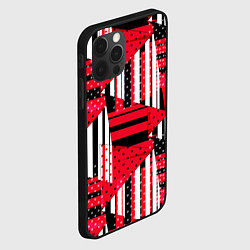 Чехол для iPhone 12 Pro Красный, черный и белый горошек и полоска, пэчворк, цвет: 3D-черный — фото 2