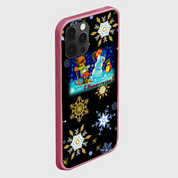 Чехол для iPhone 12 Pro Новый Год Зайчик и Мишка Соревнуются, цвет: 3D-малиновый — фото 2