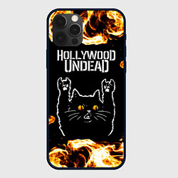 Чехол iPhone 12 Pro Hollywood Undead рок кот и огонь