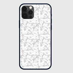Чехол для iPhone 12 Pro Белые цветы на светло сером, цвет: 3D-черный