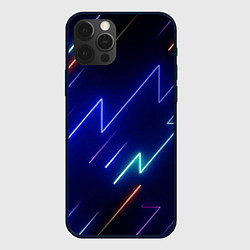 Чехол для iPhone 12 Pro Неоновые изогнутые линии, цвет: 3D-черный
