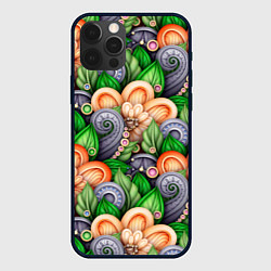 Чехол для iPhone 12 Pro Объемные лепестки цветов и листья, цвет: 3D-черный
