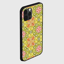 Чехол для iPhone 12 Pro Зеленые узоры и оранжевые цветы, цвет: 3D-черный — фото 2