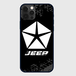 Чехол для iPhone 12 Pro Jeep speed на темном фоне со следами шин, цвет: 3D-черный