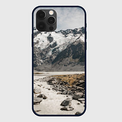 Чехол для iPhone 12 Pro Горы и река с камнями, цвет: 3D-черный