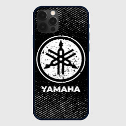 Чехол для iPhone 12 Pro Yamaha с потертостями на темном фоне, цвет: 3D-черный
