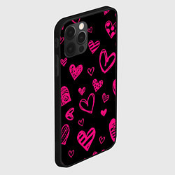 Чехол для iPhone 12 Pro Розовые сердца, цвет: 3D-черный — фото 2