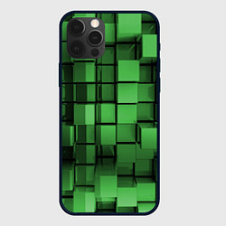 Чехол iPhone 12 Pro Киберпанк броня - Зелёный металлические кубы
